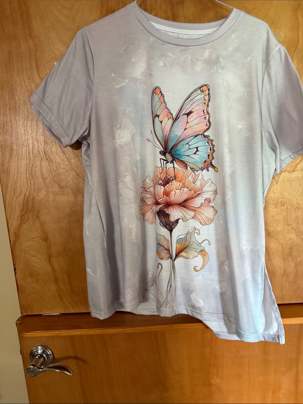 Women’s Pastel Blue Butterfly & Floral Short-Sleeve Tee for summer
